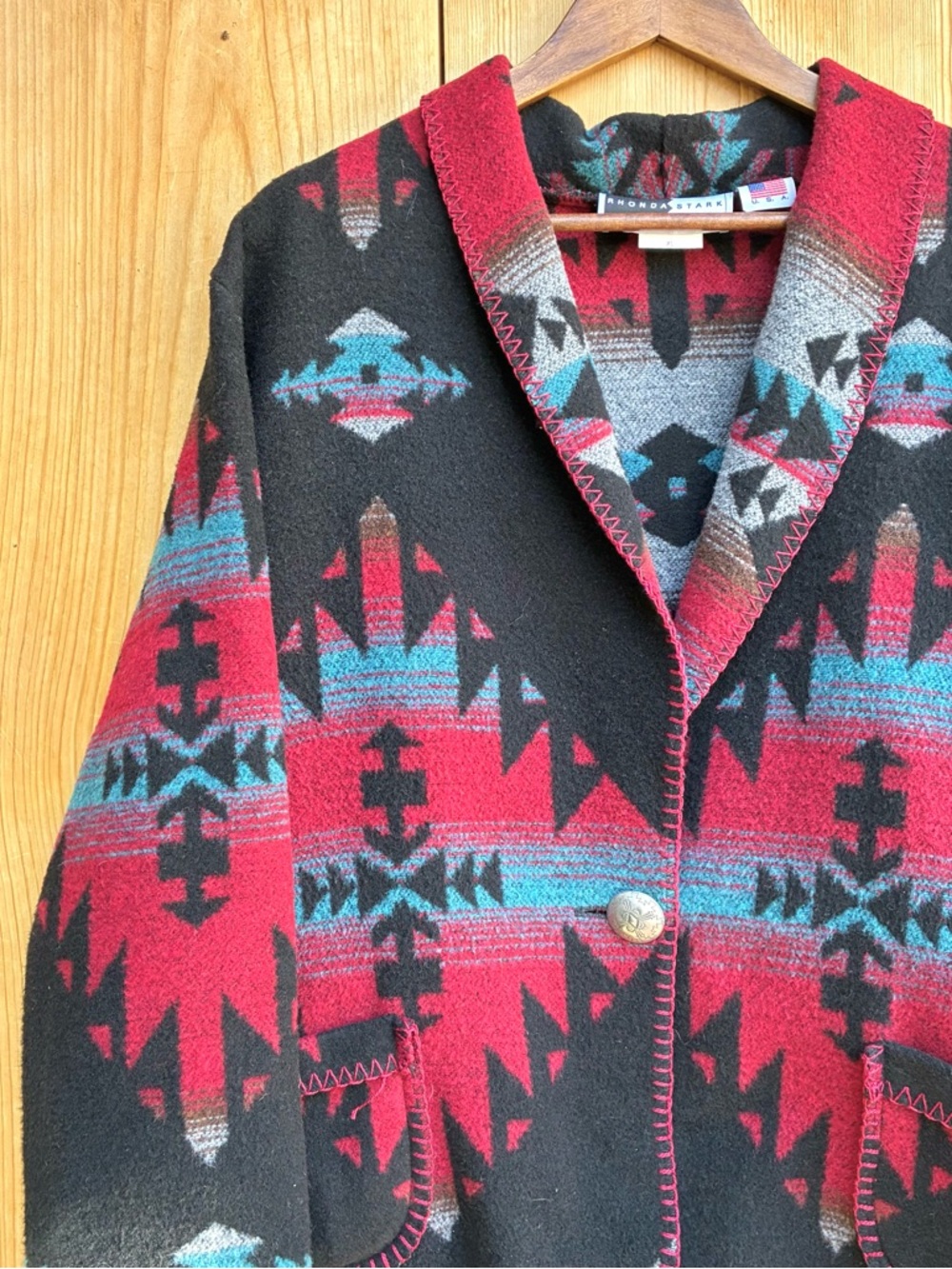 Rhonda Stark Vintage Southwestern Black Jacket Cardigan Sz XL
